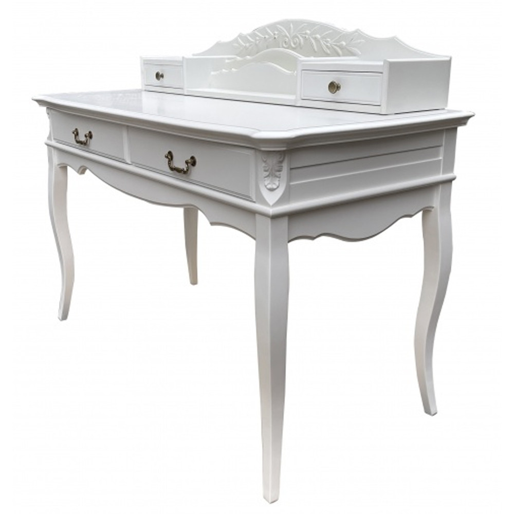 Стол-бюро белого цвета из массива бука с 4-мя ящиками White Provence