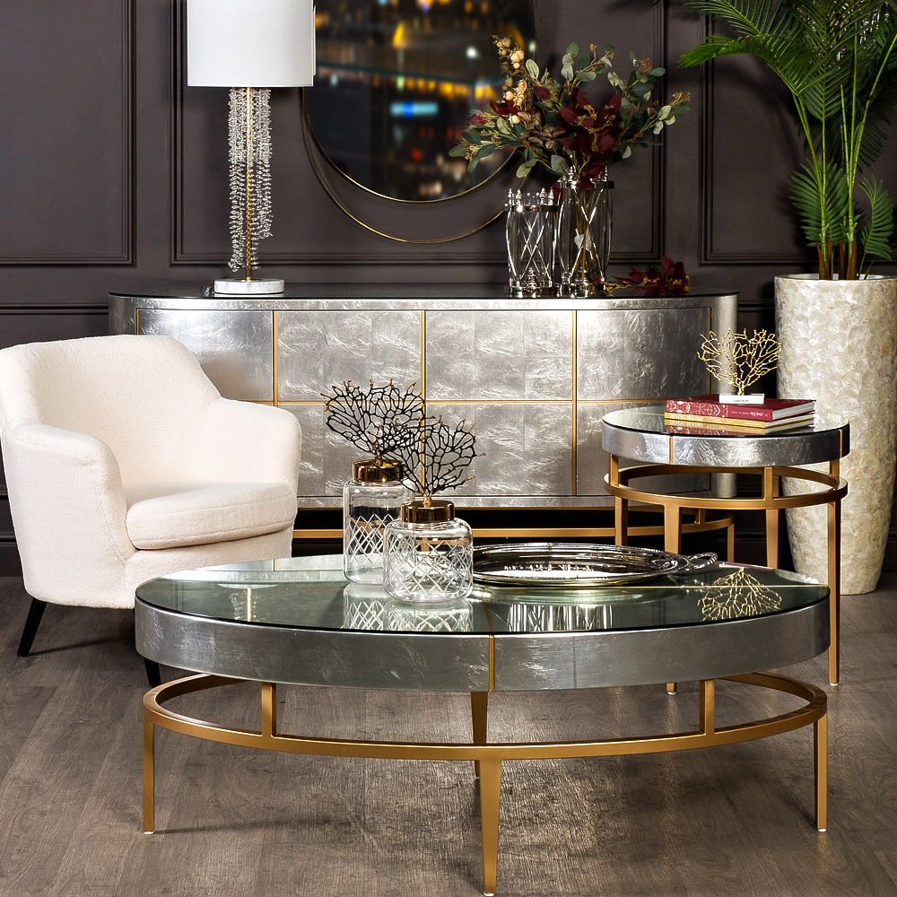 Столик журнальный серебристый с круглой столешницей Showing Refinement