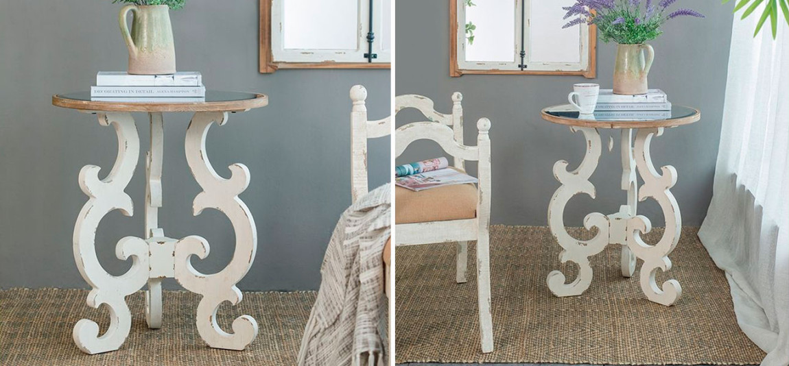 Столик круглый с белыми резными ножками Alice