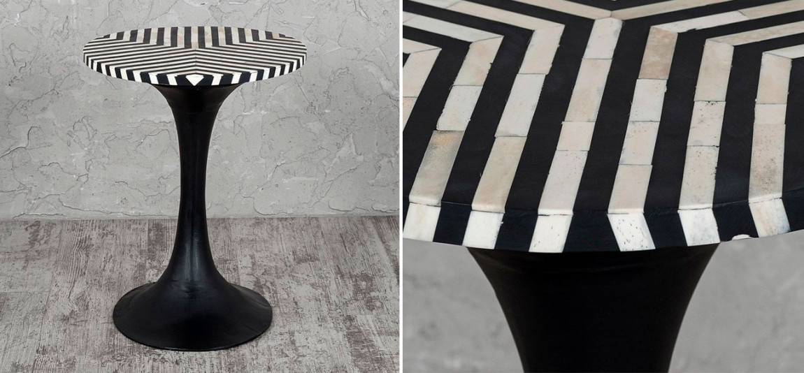 Столик круглый с черно-белой столешницей Black Bruce