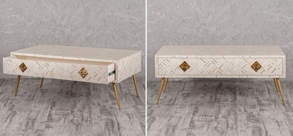 Столик на ножках с инкрустацией белый Chloe