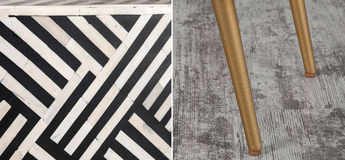 Столик на ножках с инкрустацией черно-белый Ester