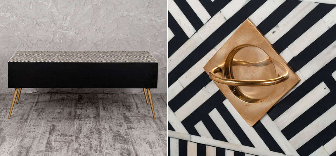 Столик на ножках с инкрустацией черно-белый Ester