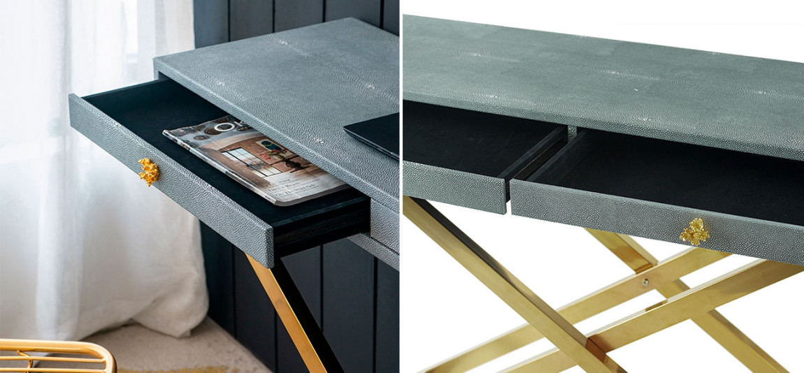 Столик с кожаной столешницей серый цвет Joan