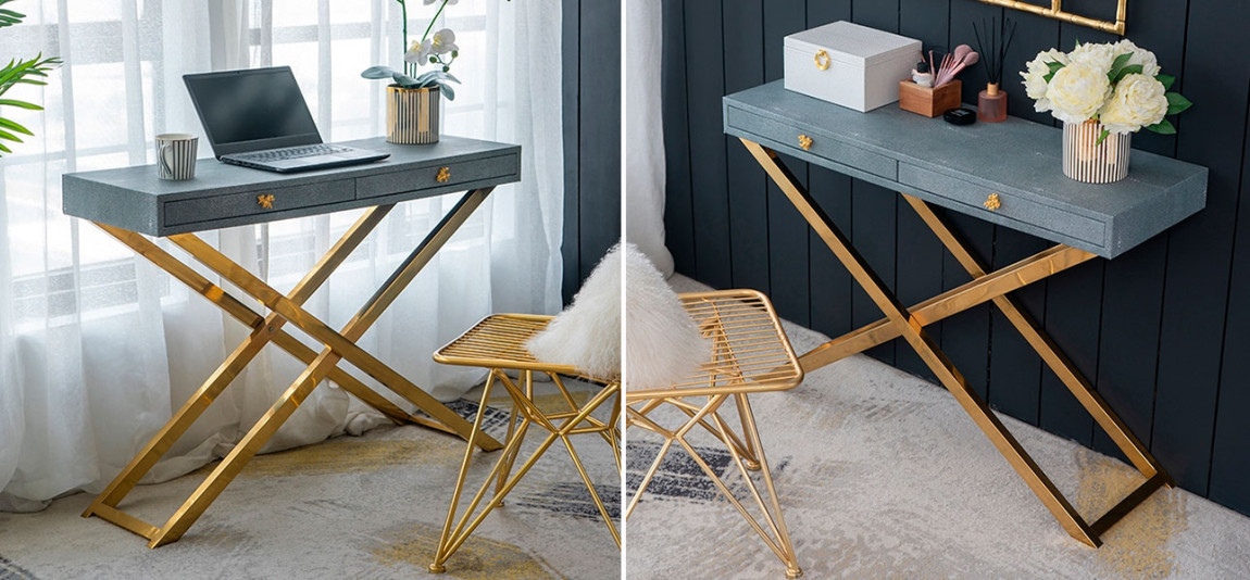 Столик с кожаной столешницей серый цвет Joan