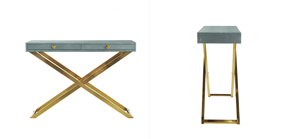 Столик с кожаной столешницей серый цвет Joan