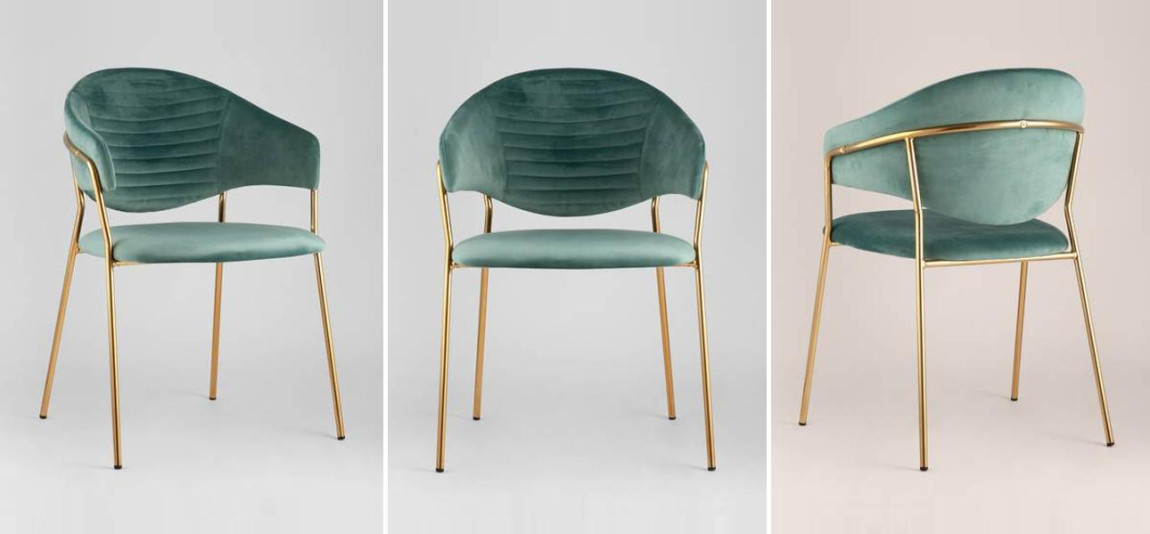 Стул Alexis Chair Велюр Мятный цвет Золотые ножки
