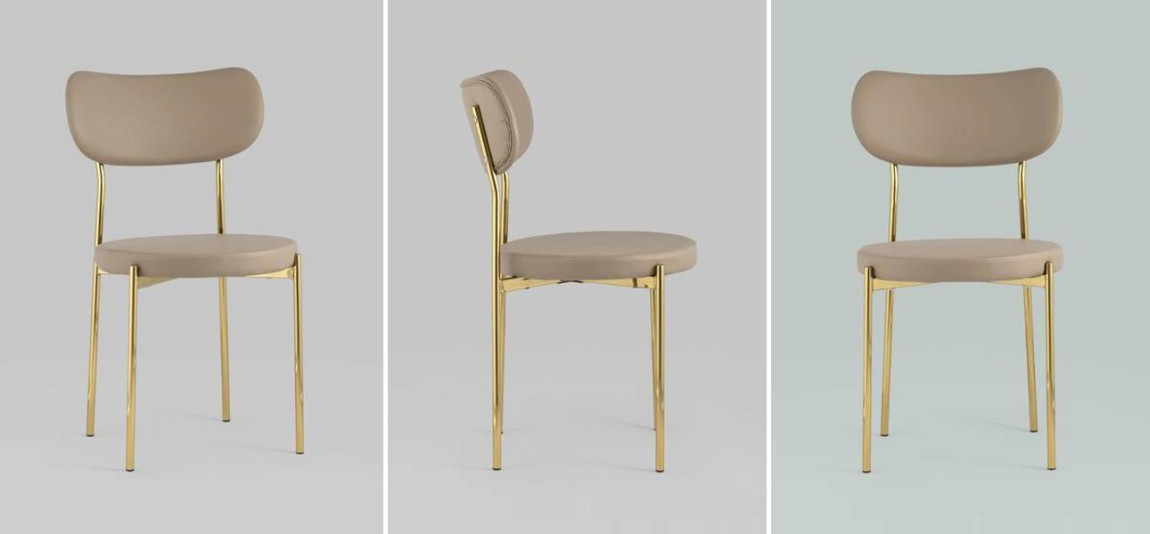 Стул Alfie Chair Золотые ножки Бежевая Экокожа