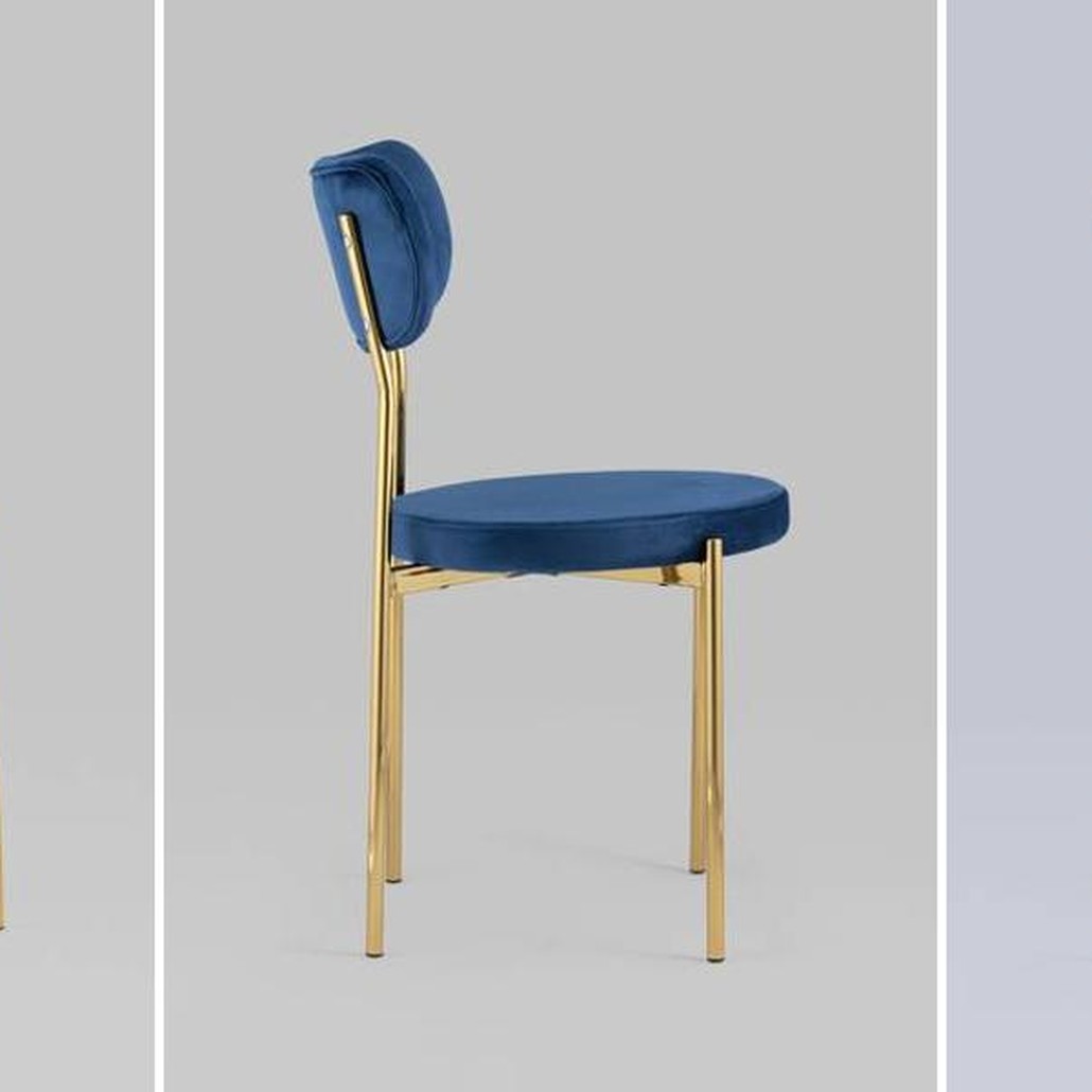 Стул Alfie Chair Золотые ножки Синий Велюр