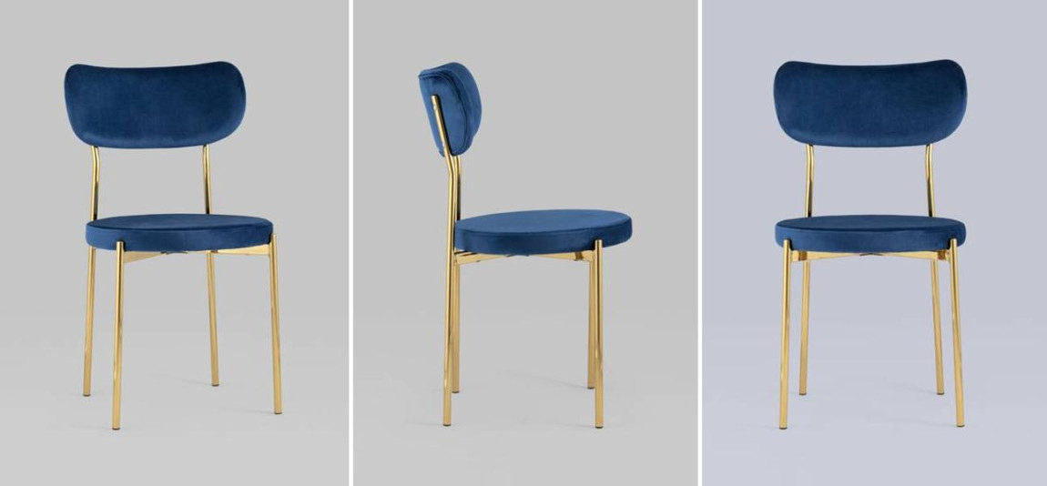 Стул Alfie Chair Золотые ножки Синий Велюр