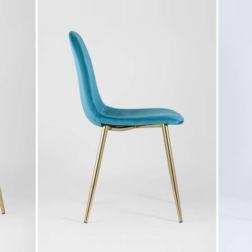Стул Archie Chair Велюр Аквамарин Золотые ножки