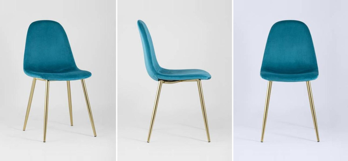 Стул Archie Chair Велюр Аквамарин Золотые ножки