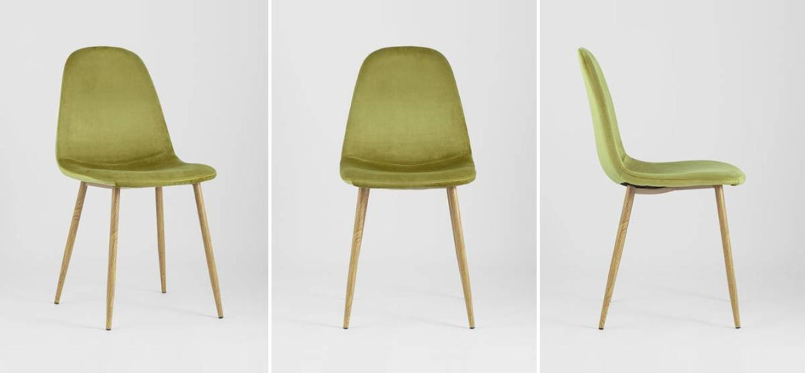 Стул Archie Chair Велюр Фисташковый цвет Деревянные ножки