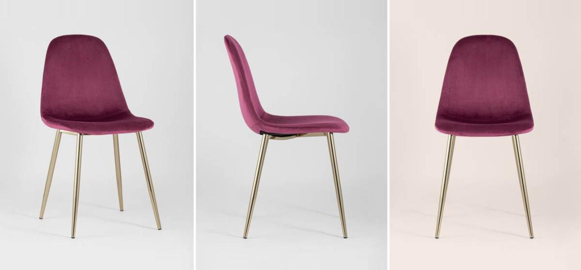 Стул Archie Chair Велюр Фуксия Золотые ножки