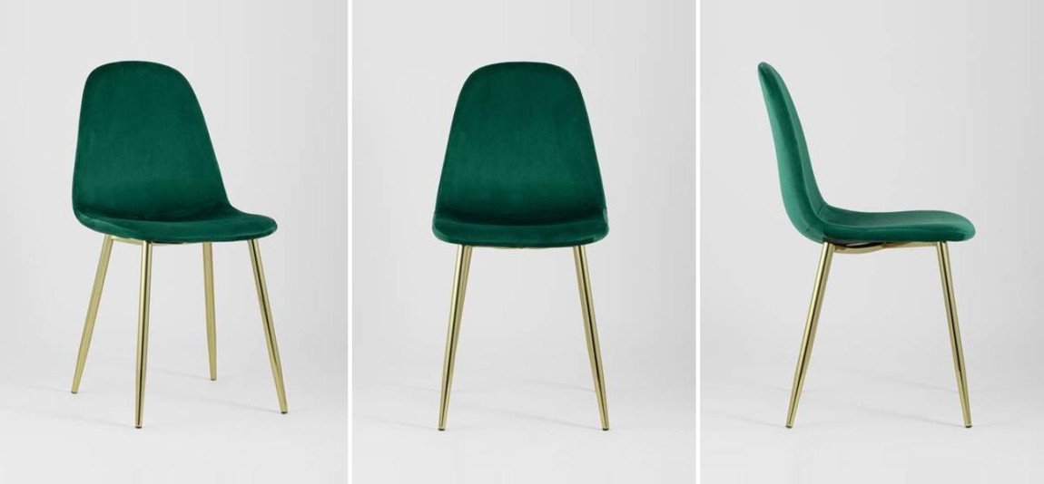 Стул Archie Chair Изумрудный Зеленый Велюр Золотые ножки