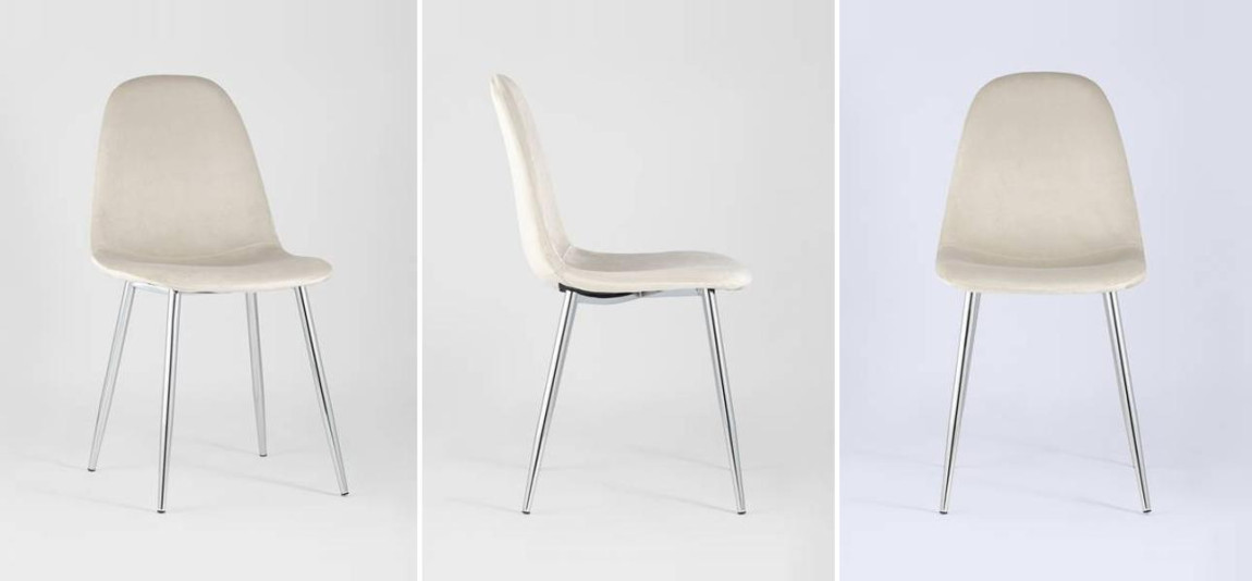 Стул Archie Chair Молочный Велюр Хромированные ножки