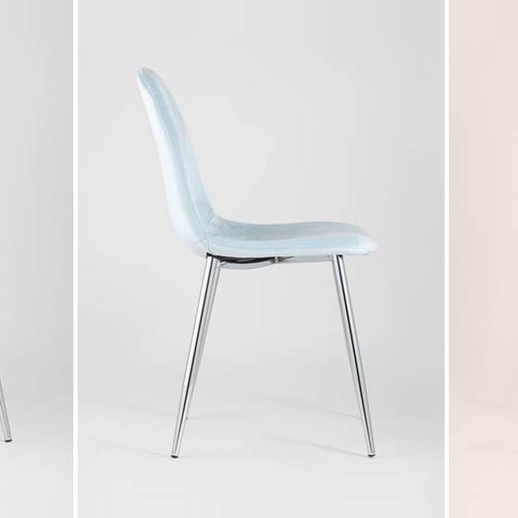 Стул Archie Chair Пастельно-Голубой Велюр Хромированные ножки
