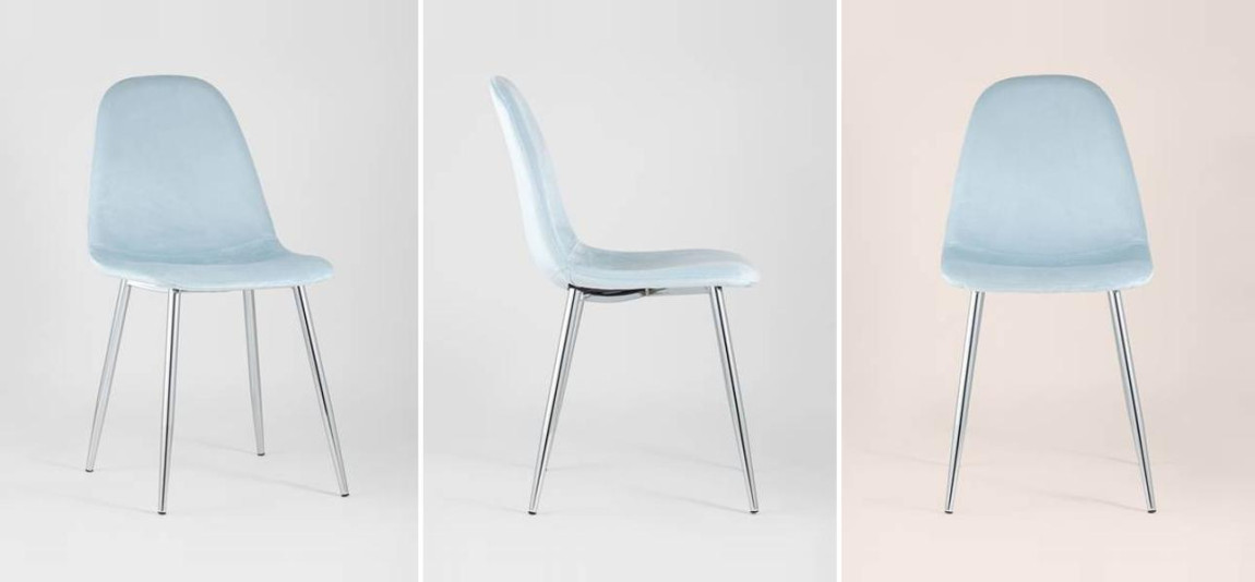 Стул Archie Chair Пастельно-Голубой Велюр Хромированные ножки