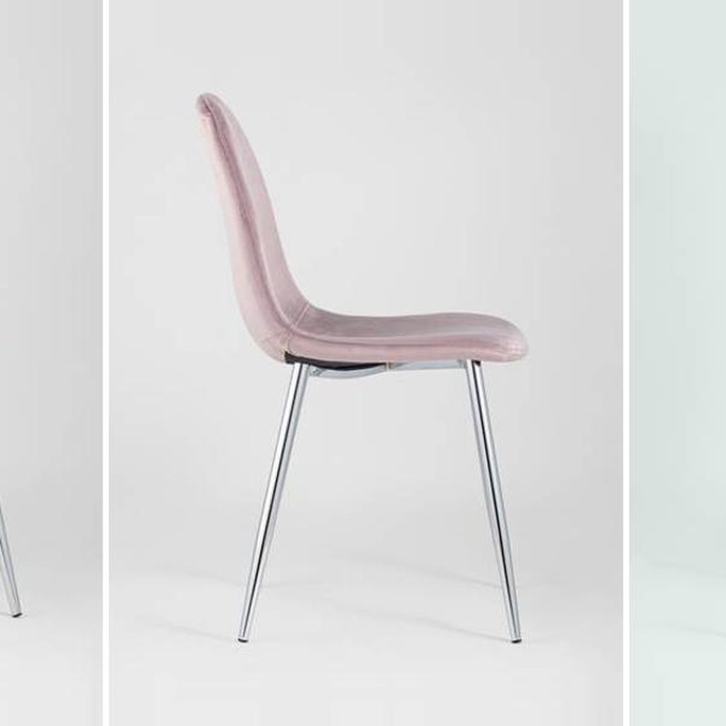 Стул Archie Chair Пыльно-Розовый Велюр Хромированные ножки