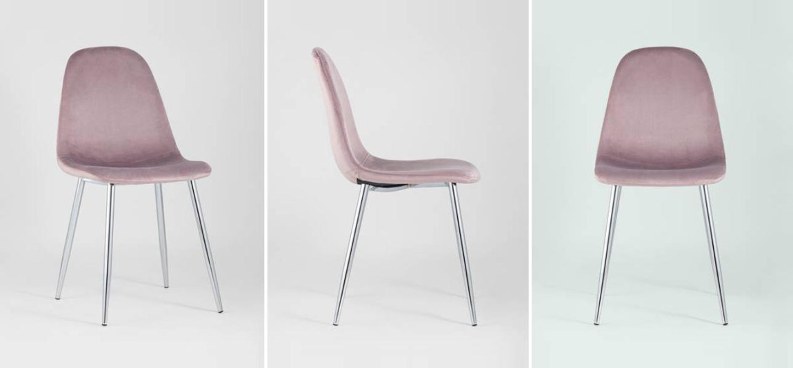 Стул Archie Chair Пыльно-Розовый Велюр Хромированные ножки