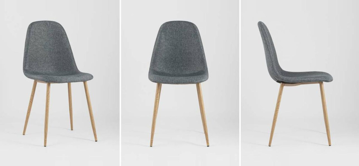 Стул Archie Chair Серая Рогожка Деревянные ножки
