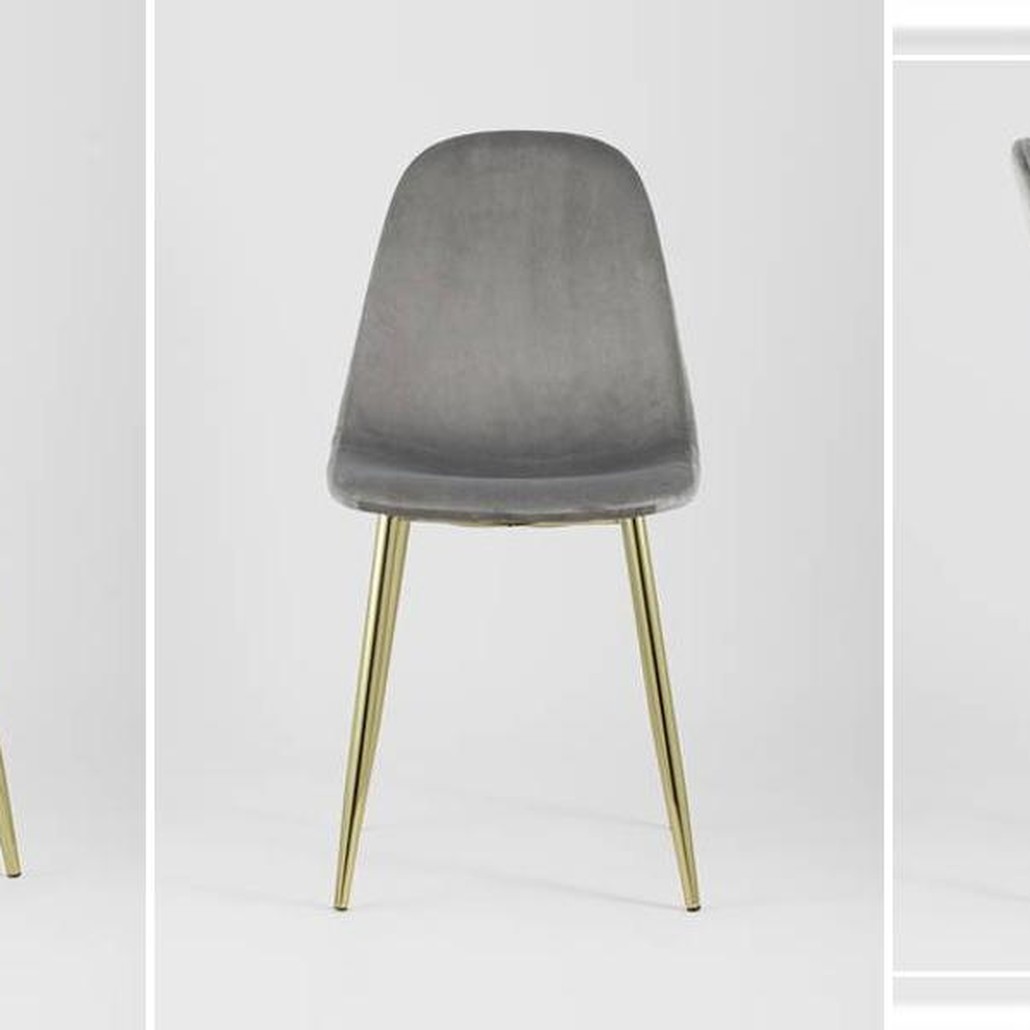 Стул Archie Chair Серый велюр Золотые ножки