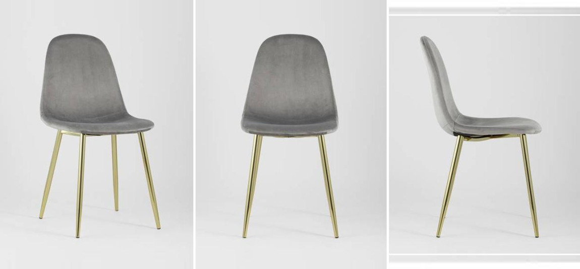 Стул Archie Chair Серый велюр Золотые ножки
