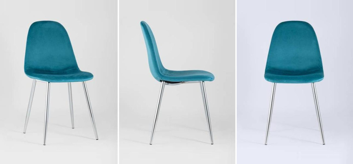 Стул Archie Chair Темно-Бирюзовый Велюр Хромированные ножки