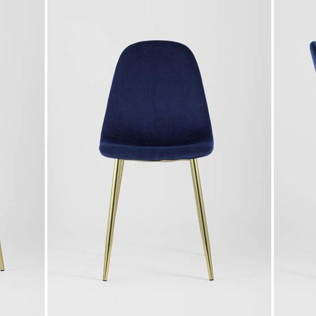 Стул Archie Chair Темно-Синий Велюр Золотые ножки