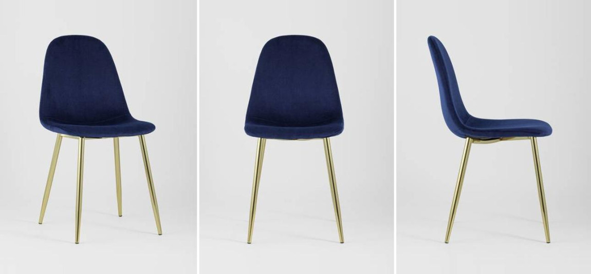 Стул Archie Chair Темно-Синий Велюр Золотые ножки