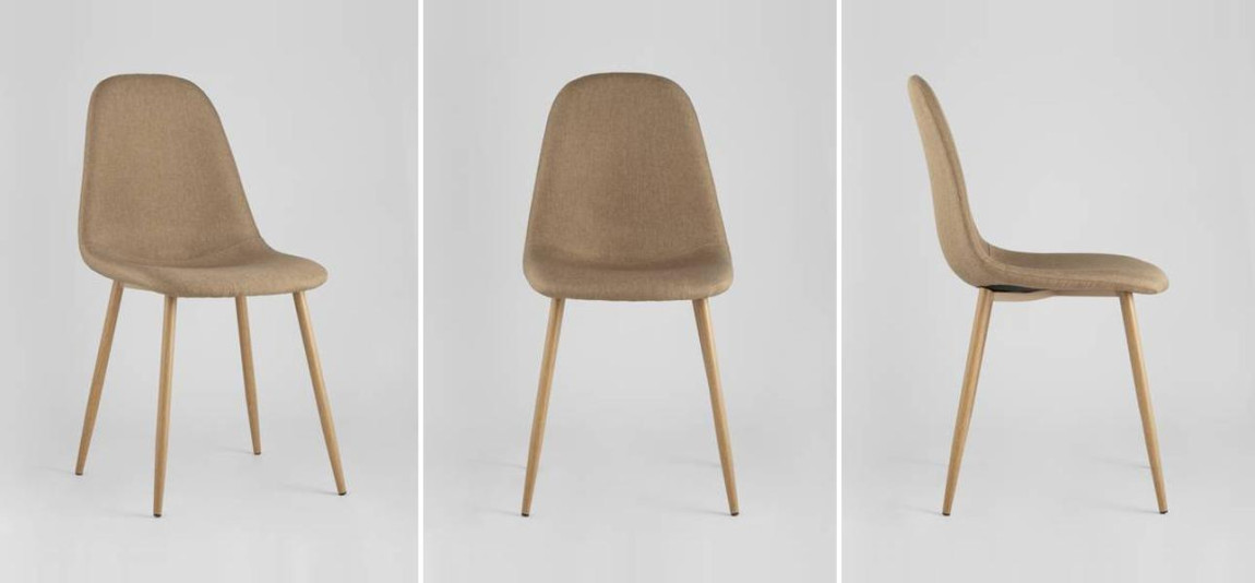 Стул Archie Chair Ткань Бежевая Рогожка Деревянные ножки