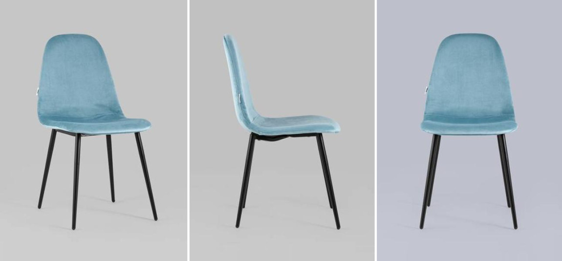 Стул Archie Chair Черные ножки Голубой Велюр