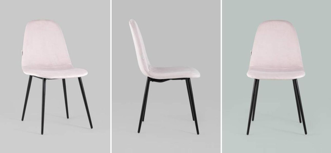 Стул Archie Chair Черные ножки Светло-Розовый Велюр
