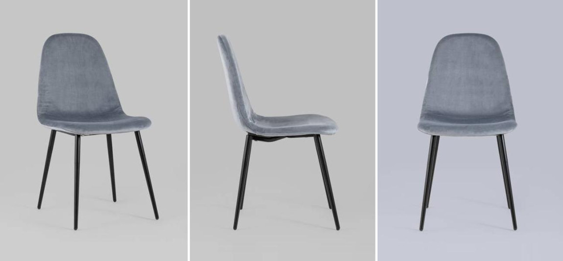 Стул Archie Chair Черные ножки Серый Велюр