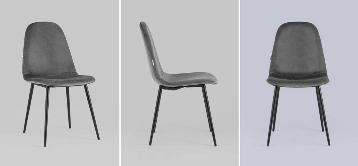 Стул Archie Chair Черные ножки Темно-Серый Велюр