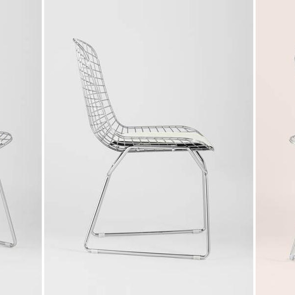 Стул Bertoia Chair Хромированный с Белой подушкой
