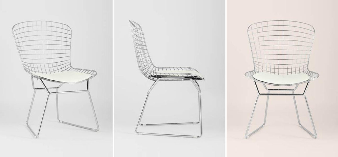Стул Bertoia Chair Хромированный с Белой подушкой