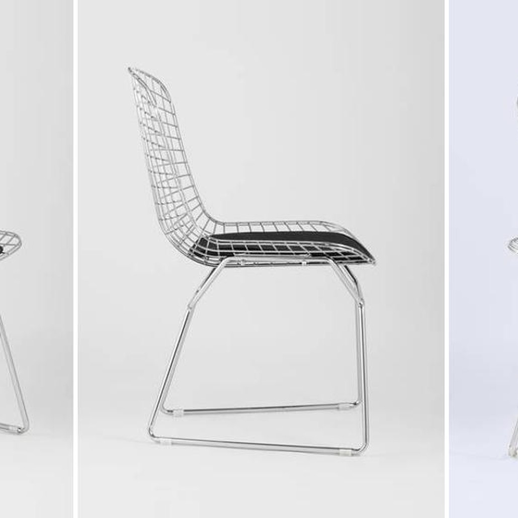 Стул Bertoia Chair Хромированный с Черной подушкой