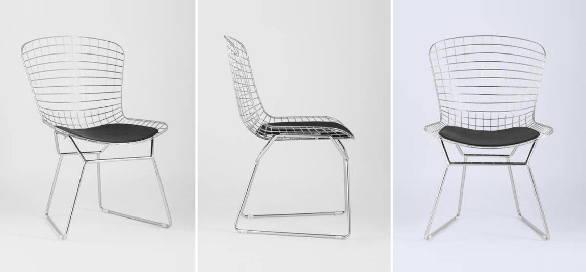 Стул Bertoia Chair Хромированный с Черной подушкой