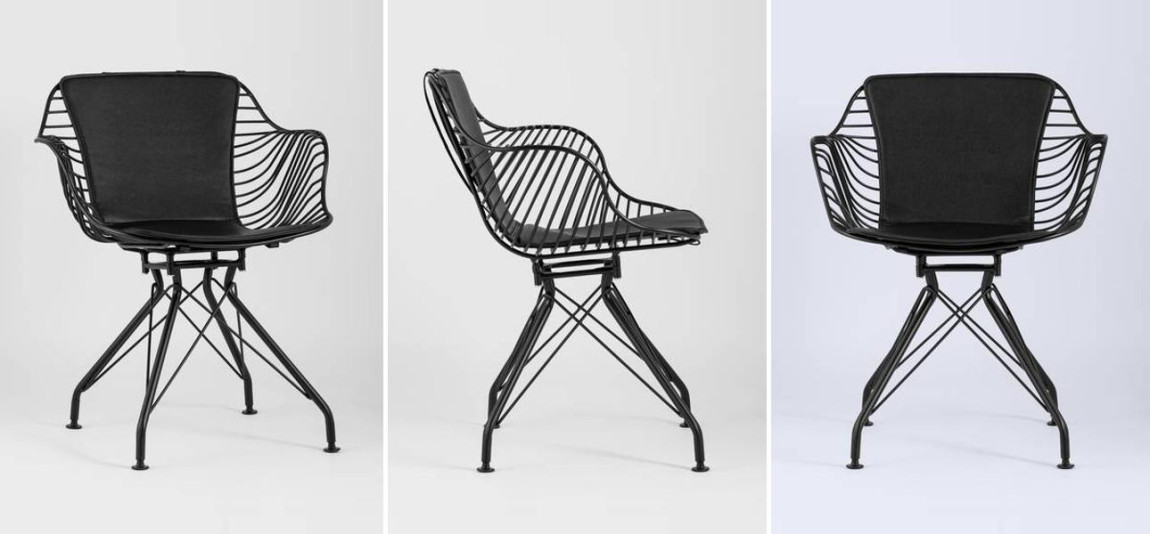 Стул Bertoia с подлокотником Chair Black metal