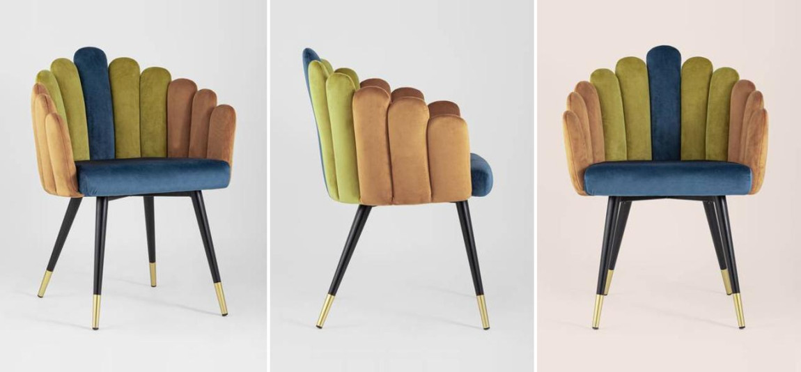 Стул Camellia Chair Синий и Карамельный Велюр