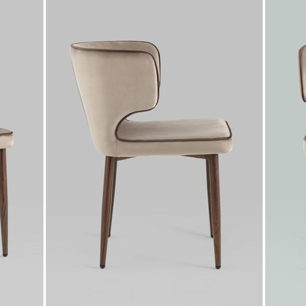 Стул Chair Бежевый Велюр с Коричневым кантом