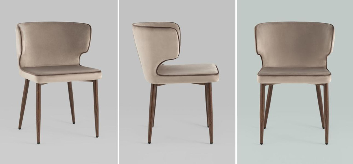 Стул Chair Бежевый Велюр с Коричневым кантом