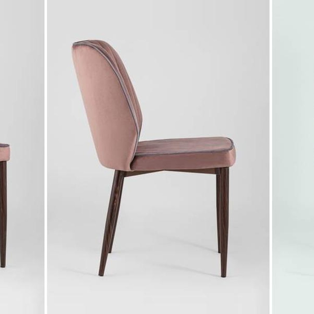 Стул Lawrence Chair Розовый велюр Серый кант