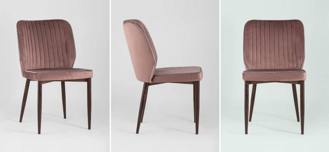 Стул Lawrence Chair Розовый велюр Серый кант