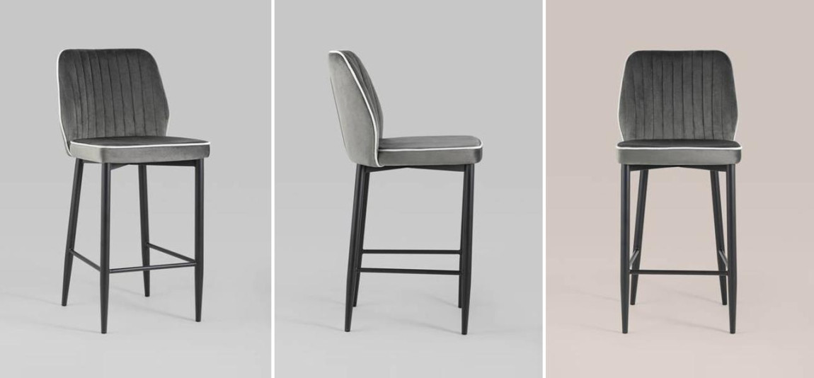 Стул Lawrence Chair Серый Велюр Белый кант