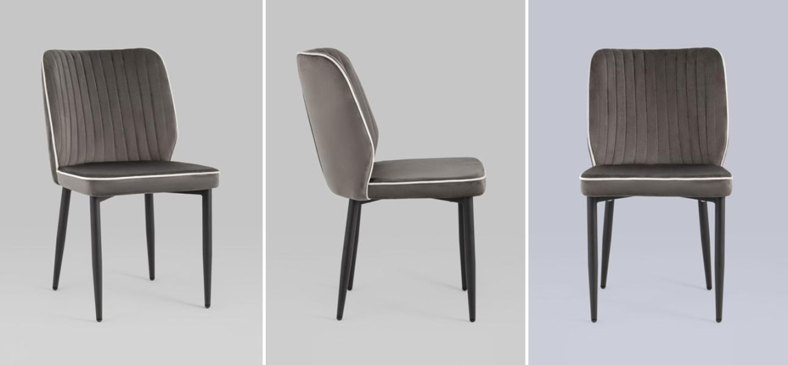 Стул Lawrence Chair Серый Велюр Белый кант