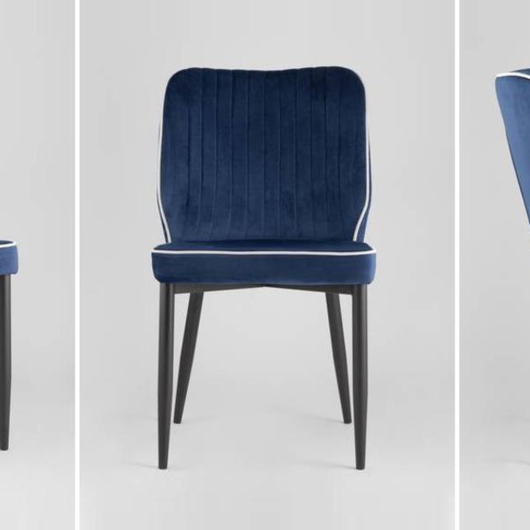 Стул Lawrence Chair Синий Велюр Белый кант