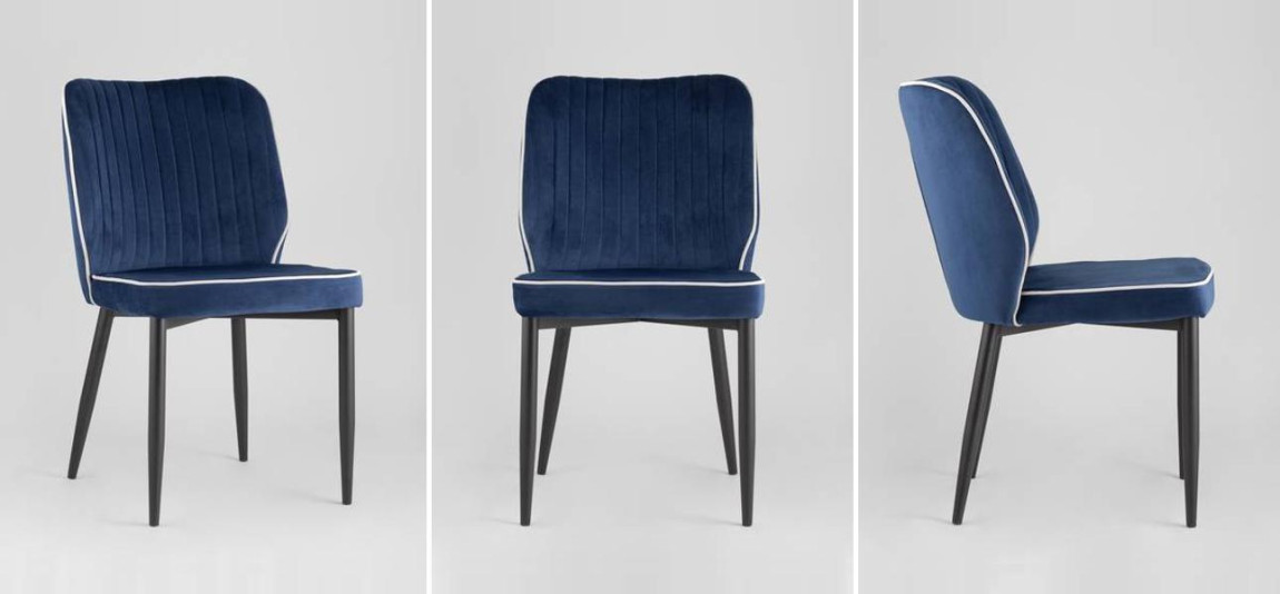 Стул Lawrence Chair Синий Велюр Белый кант