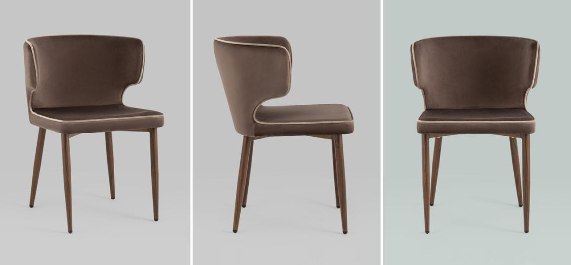 Стул Mateo Chair Коричневый Велюр с Белым Кантом